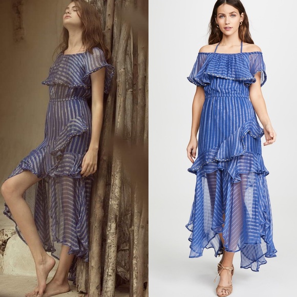 MISA Ambrosia Ruffle Hem Striped Midi Dress - Picture 1 of 8